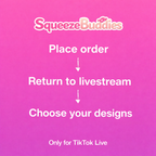 Instructions for ordering products with SqueezeBuddies on a pink background