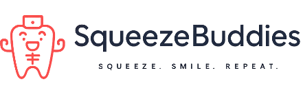 Logo of SqueezeBuddies with a red character and text on a white background